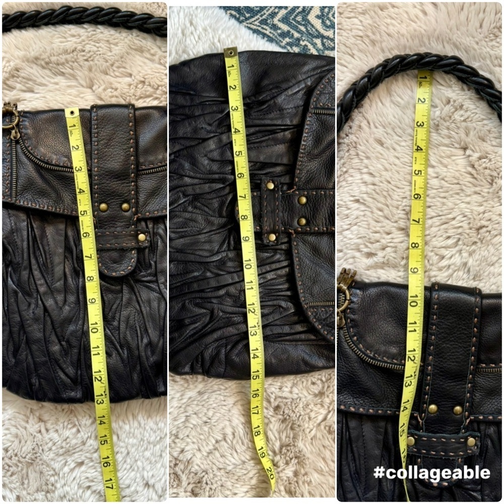 Carla Mancini Black Leather Hobo Bag Studded Boho Tassel Western Hippie Slouchy - Picture 15 of 16